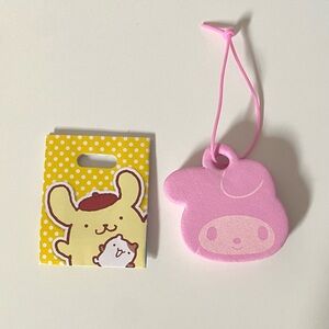 Two Small Mini Sanrio Trinkets My Melody Pompompurin Tuxedo Sam Foam Bag